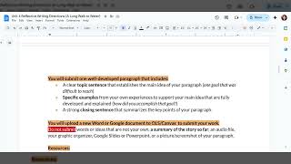 ELA 7 S2 Reflective Writing Directions