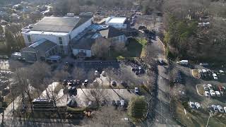 An aerial view as the body of Ofc. Michael Horan's casket leaves Westover Church