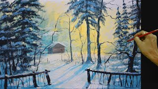 How to Paint Barn in the Snow Forest using Acrylic by JM Lisondra
