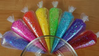 Relaxing Making Glitter Slime with Rainbow Piping Bags ! ASMR Satisfying  Slime Video ! Part 510