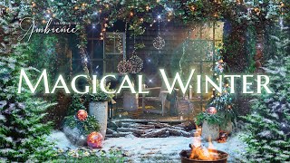 Magical Winter ASMR Ambience✨❄️Forest Winter Porch with River Sounds, Soft Snowfall, Fire, Birds