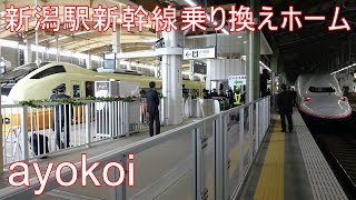 新潟駅高架駅第一期開業 新幹線・在来線乗り換えホーム【4K】