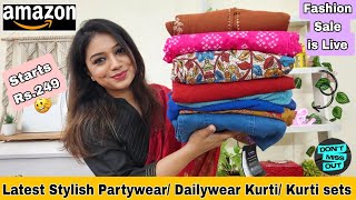 😀Amazon Partywear/Dailywear Kurti Set Haul | Stylish Kurtis \u0026 pants| Amazon Haul | Pink's House