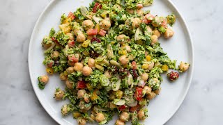 Easy Broccoli Chickpea Salad (High-Protein, Oil-Free Tahini Dressing)