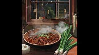 39 细雨濛濛的夜晚，一碗葱香牛肉面足以慰人心 #food#anime