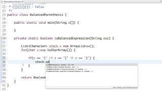 Balanced expression validation using Stack data structure