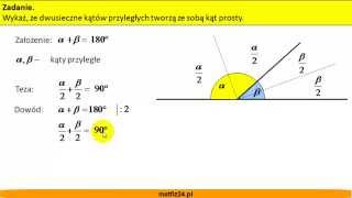 Wykaż, że dwusieczne kątów przyległych tworzą ze sobą kąt prosty - Dowód - MatFiz24.pl