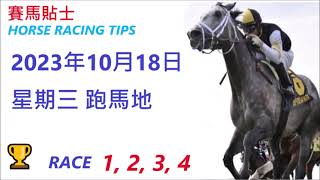 「賽馬貼士」🐴  2023年10 月 18 日 星期三 跑馬地 🐴    香港賽馬貼士  HONG KONG HORSE RACING TIPS  🐴 RACE   1  2  3  4  🏆