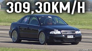 1100HP Audi S4 B5 V6 Bi-Turbo Hits 309km/h in a 1km Sprint!