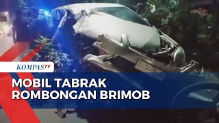 Oleng, Mobil Ringsek Usai Tabrak Truk Rombongan Brimob