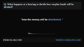 What happens at a hearing to decide surplus funds? | NC