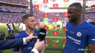 "Eden Hazard please stay!" 🤣 Rudiger and Hazard's brilliant interview after wining the FA Cup