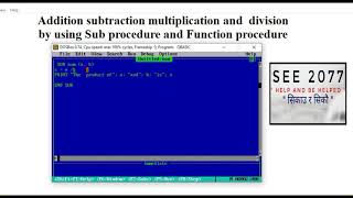 addition subtraction multpulication and division using sub and Function procedure in Qbasic