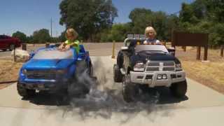 Power Wheels Truck Race - Kid Trax Dodge Ram vs Ford-150 Raptor
