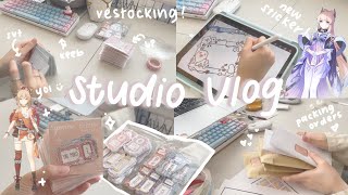 studio vlog 7 ❀: genshin stickers, preparing stock for college move-in, packing orders