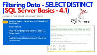 SQL Server Basics 4.1 Filtering data - SELECT DISTINCT (For Beginners) #ezettutorial #sqlserver