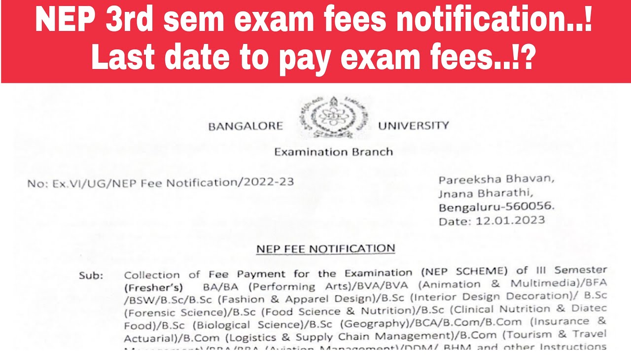 Bangalore University NEP 3rd Sem Exam Fees Notification..! Last Date To ...