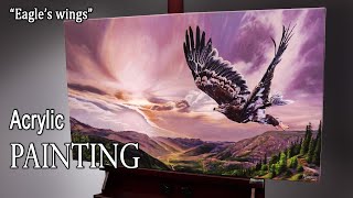 Dramatic sky, eagle, landscape acrylic painting