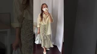 [Korean Style] Loose Fit Side Button See-through Sheer Blouse