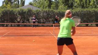 Monica Puig and Elena Vesnina practicing in Oeiras, Portugal