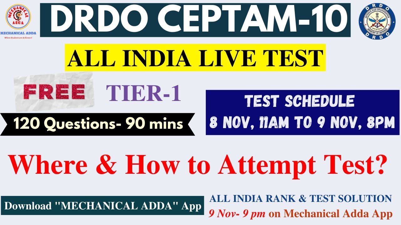 DRDO CEPTAM-10 - ALL INDIA LIVE TEST | DRDO STA-B TIER-1 - YouTube