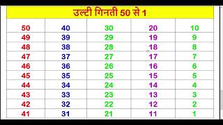 उल्टी गिनती 50 से 1 तक हिन्‍दी में I Reverse Counting I Backward Counting I Ulti Ginti 50 se 1 tak I