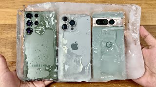 iPhone 15 Pro Max vs Samsung S23 Ultra vs Pixel 7 Pro - Water FREEZE Test! OMG!
