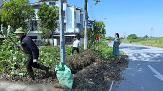 The surprising reaction of the rich woman when she saw us cleaning the dense grass