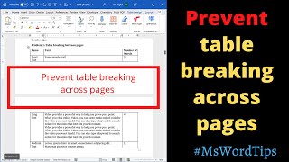 [Solved] Prevent table from splitting across pages | Keep entire table on a single page (Ms Word)