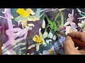 spring flower still life sakura violet narcissus snowdrop healing watercolor art calming