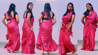 red satin saree || beautiful girl || hot dance ||
