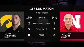 157 LBs: Nebraska's Peyton Robb vs. Iowa's Jared Franek | Big Ten Wrestling | Jan. 12, 2024