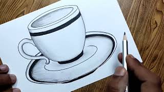 Cup plate drawing easily/Easy way to draw cup plate step by step