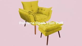 Combo Poltrona Decorativa Opala Deluxe com Puff Suede Amarelo