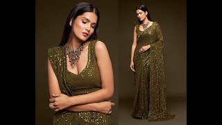 OLIVE GREEN Sequin Saree for Women |#saree #fashion