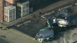 SUV split in two after another car crashes into it