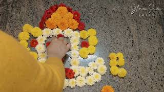 Lord Ganesha Rangoli with Flowers 🌺🌼🌸 🙏🏼