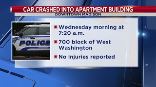 Car crashes through downtown apartment, no injuries reported