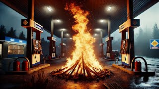 8K Intense Gas Station Fire with Dramatic Flames and Burning Sounds |ASMR flames Ambiance