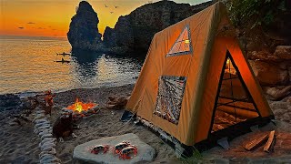 3 Days SOLO CAMPING - BIG CRAB, CATCH and COOK - BUSHCRAFT Tent Shelter - Survival Skills - ASMR
