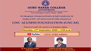 THE ONLINE ORIENTATION OF  GNC ALUMNI FOUNDATION (GNCAF) - GURU NANAK COLLEGE (AUTONOMOUS), CHENNAI