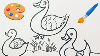 Drawing, Painting and Colouring Duck 🎨 kinds Duck 🖌️for kids & Toddlers ||@jabinaArtCraft