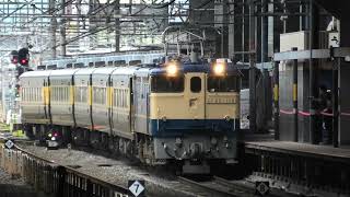 【フリー動画】「サロンカーなにわ」の米原訓練（EF65-1128牽引）・京都駅発着シーン