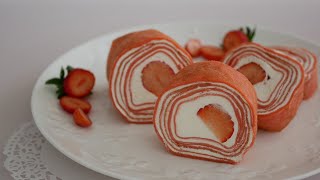 苺ロールクレープケーキ | Strawberry Crepe Roll Cake