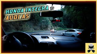 「Mountain Pass Monkey」峠 Honda Integra GSR chasing Audi | Touge canyon run uphill (B18 VTEC)