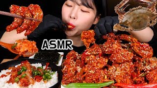 ASMR MUKBANG| 辛い 味付け蟹味噌 薬味海老蔵 食べ放題