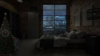 Deep sleep in Bedroom w/ Christmas night in Thunder stormy New York City - Rain to Sleep, Meditation