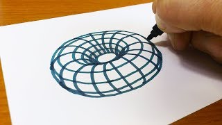 How To Draw 3D Donut（doughnut）- Anamorphic Illusion - 3D Trick Art on paper