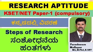 Steps of Research ಸಂಶೋಧನೆಯ ಹಂತಗಳು RESEARCH APTITUDE KSET / NET Paper 1