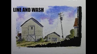 Line and wash farm in watercolor lesson Great for beginner By Nil Rocha